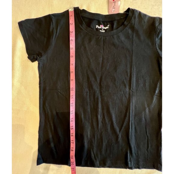 Pink Angel Black Crew Neck Short Sleeve T-Shirt 100% Cotton Youth Girl's 14 NWT - Picture 3 of 7
